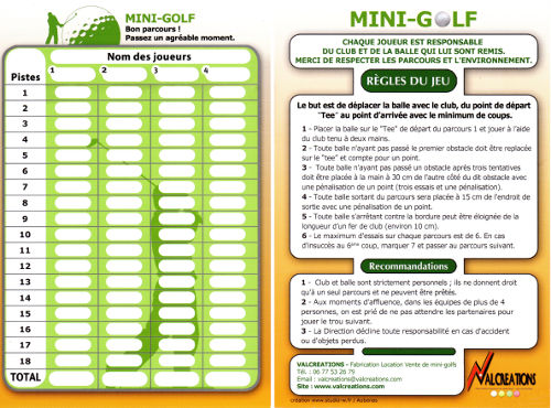 carton de score de minigolf, mini golf