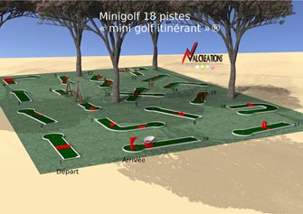 plan d'un mini golf modulable mobiles 18 pistes