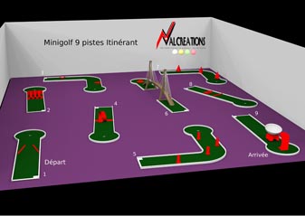 plan d'un mini golf modulable mobiles 9 pistes